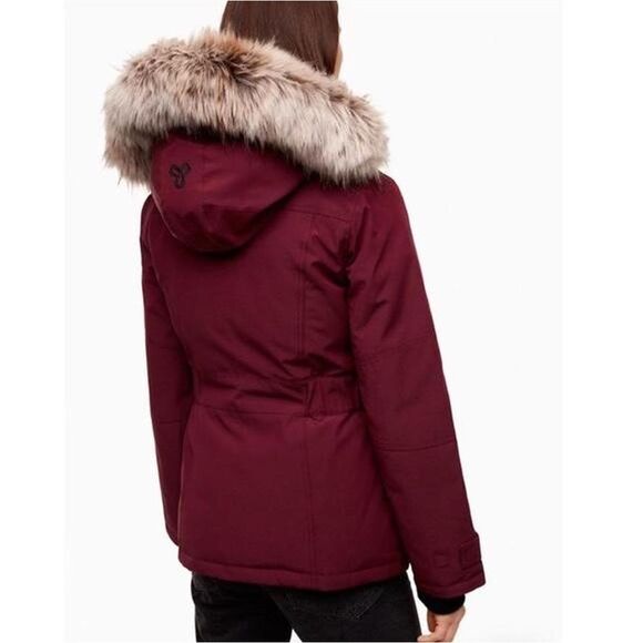 Aritzia TNA Goose Down Waterproof Windproof Fur Hood Jacket XS - Olive Brown - Picture 8 of 8